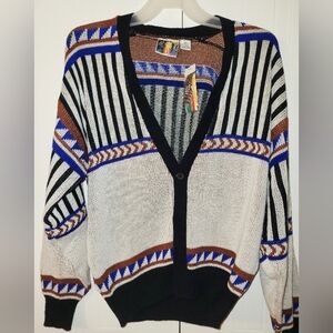 Vintage NWT Classic Elegance Geometric, Tribal Patterned Mens Cardigan Size M
